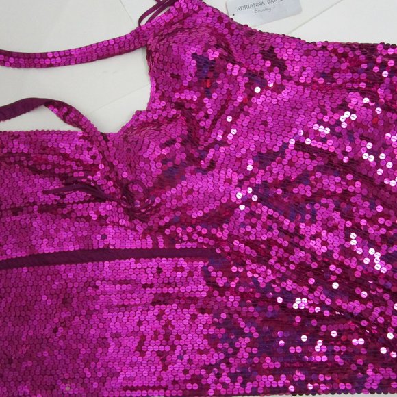 Fuchsia Pink Sequin Evening Halter Dress Shimmering Prom - Picture 7 of 9